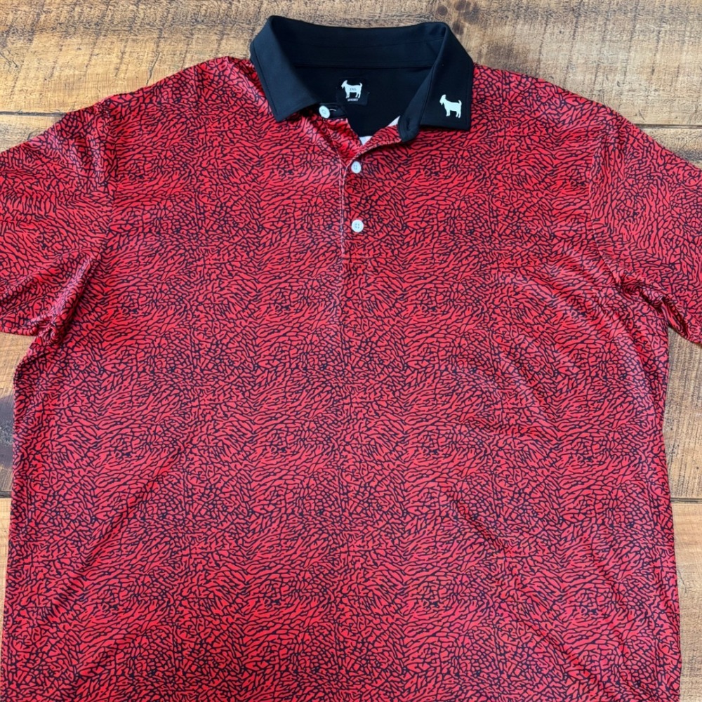 Goated Golf Mens Red EP Red Black Goat Athletic Golf Polo Shirt Size 2XL - Picture 2 of 9